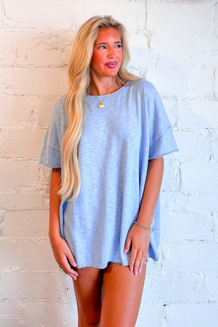 Dani Crew Neck Top, Light Blue, Navy, Brown, Womens boutique, boutique