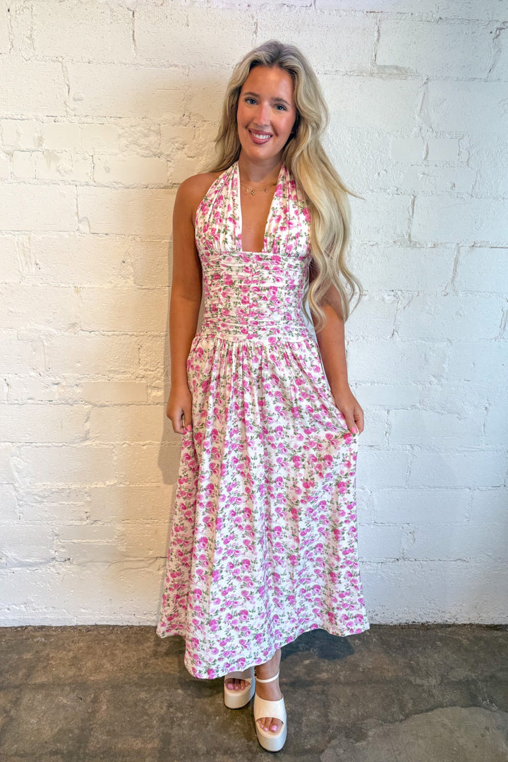 Deep Floral Halter Maxi Dress, Maxi Dress, Adeline Boutique, Floral Maxi Dress, Halter Maxi Dress, Dallas Boutique, Boutique Dresses