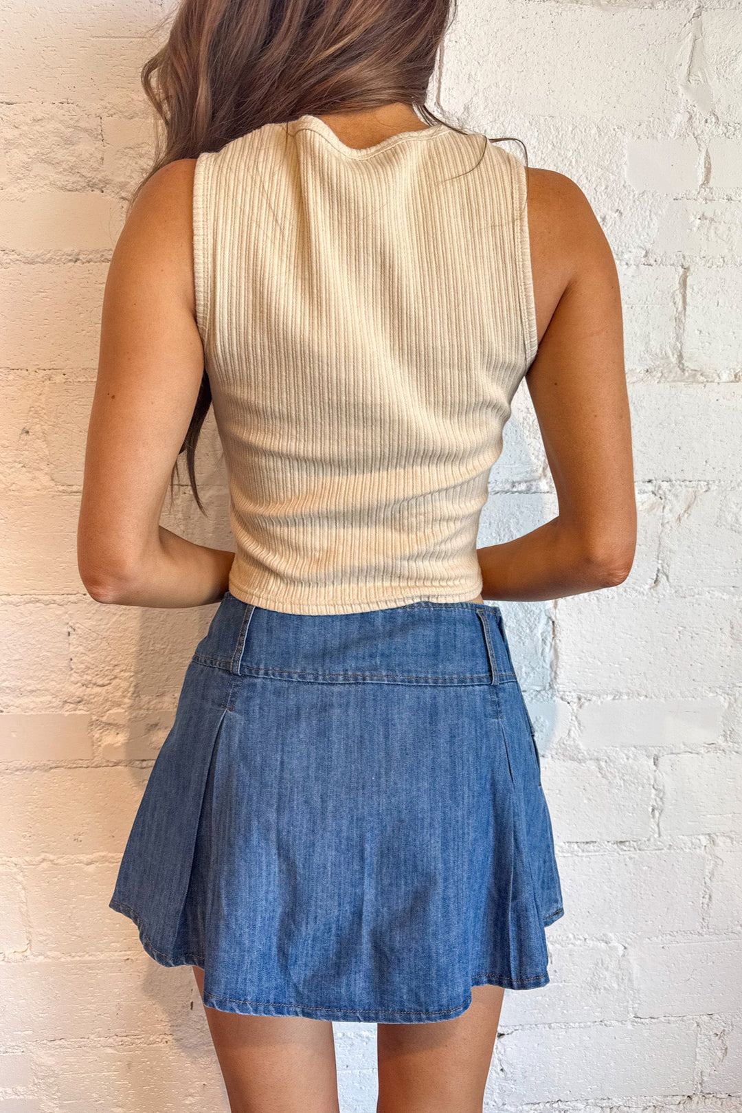 Denim Pleated Mini Skort, Mini Skirt, Bottoms, Denim, Skirt, Adeline Boutique, Dallas Boutique, Rodeo Outfit, Country Concert Outfit