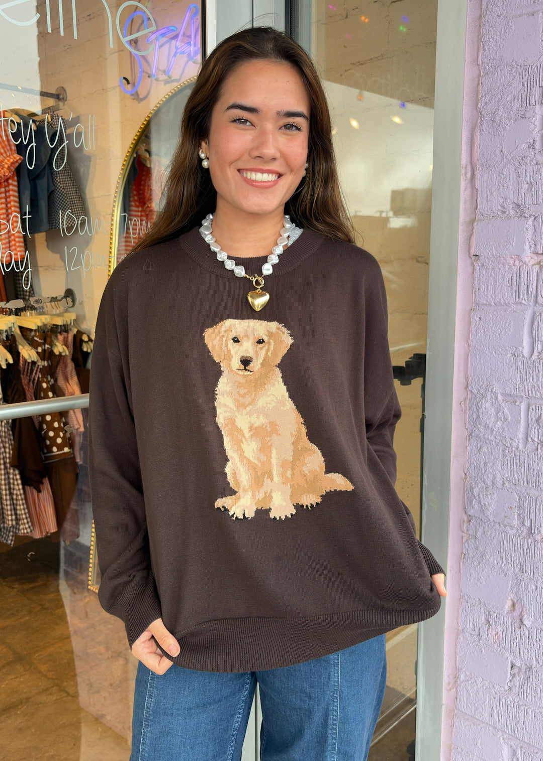 dog sweater, golden retriever sweater, brown sweater with dog, fall sweater 