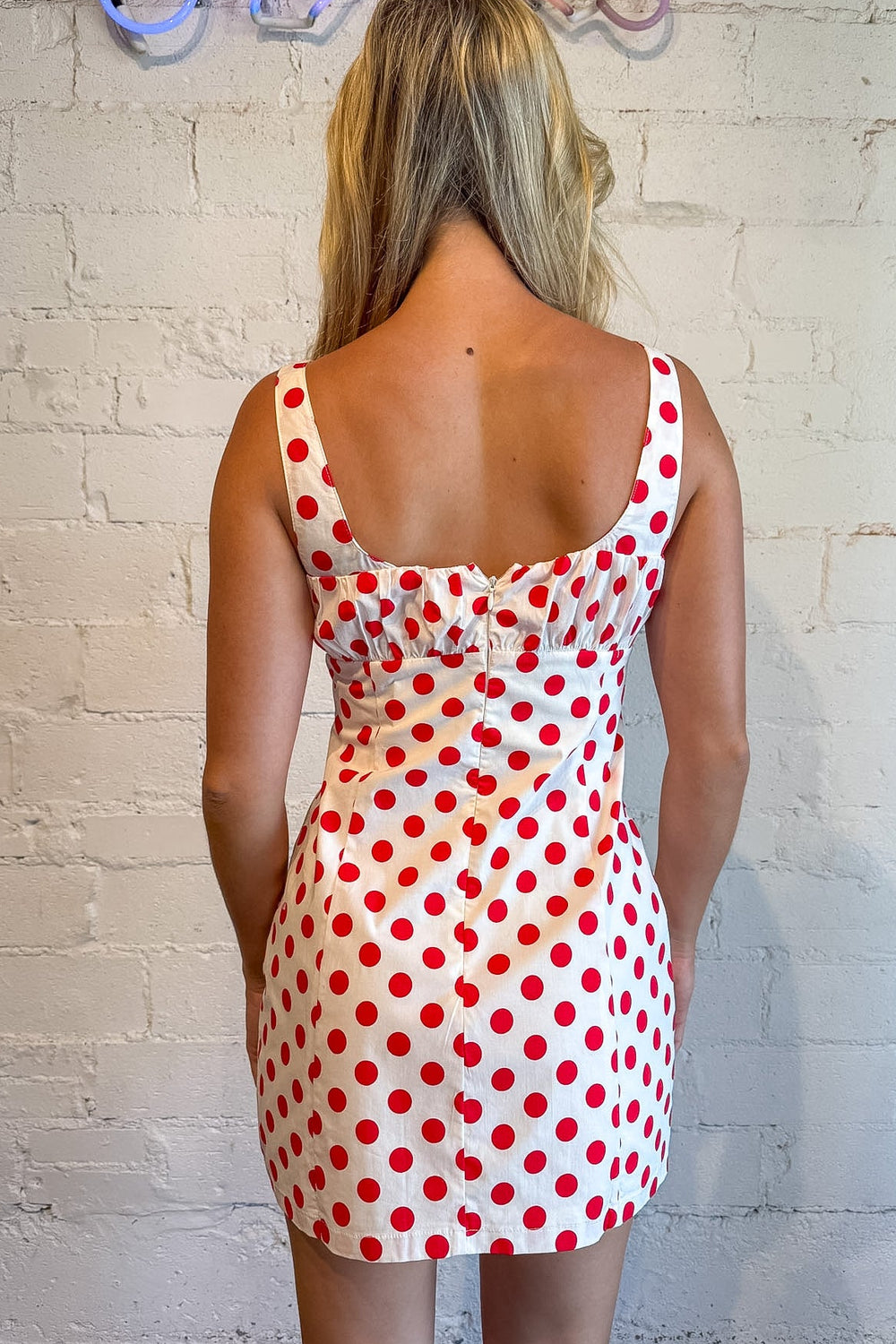Polka dot ruched dress, red polka dot dress, red gameday dress 