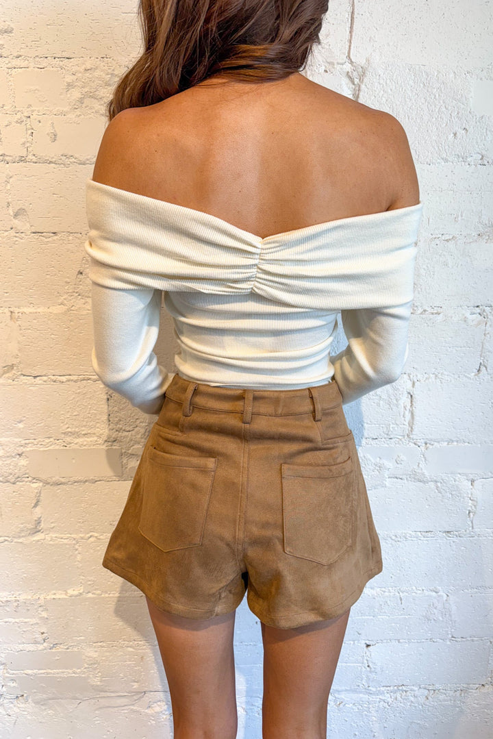 Elani Suede Fit & Flare Shorts, Shorts, Suede Shorts, Fall Styles, Adeline Boutique, Dallas Boutique, Game Day Styles