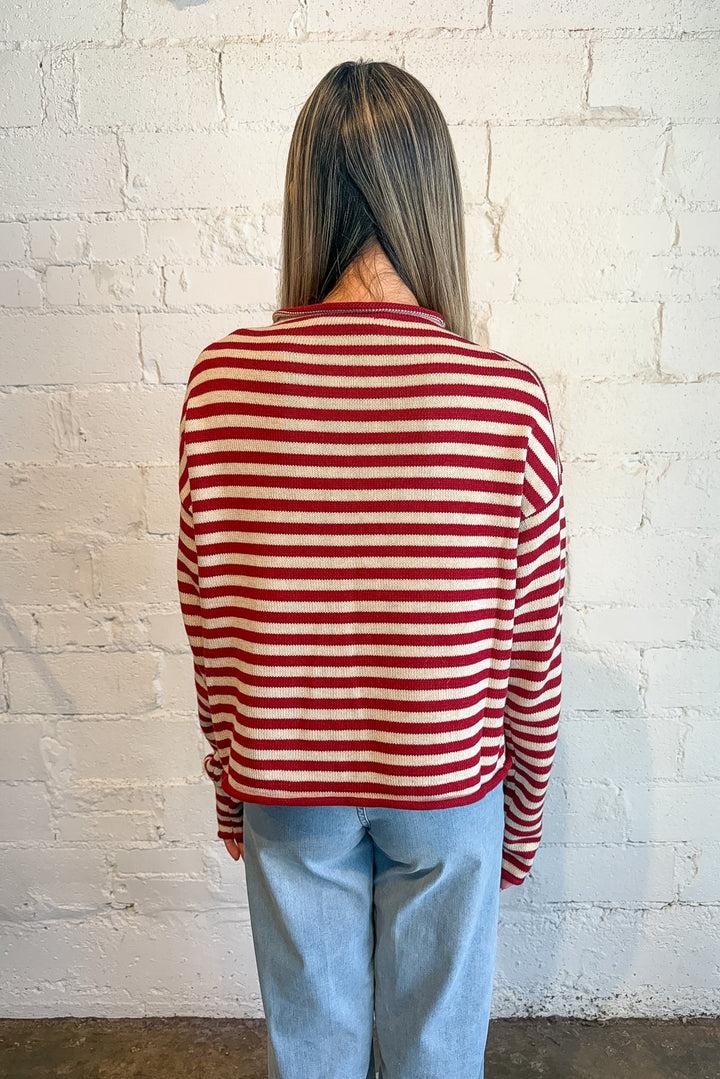 striped knit sweater, red stripe sweater