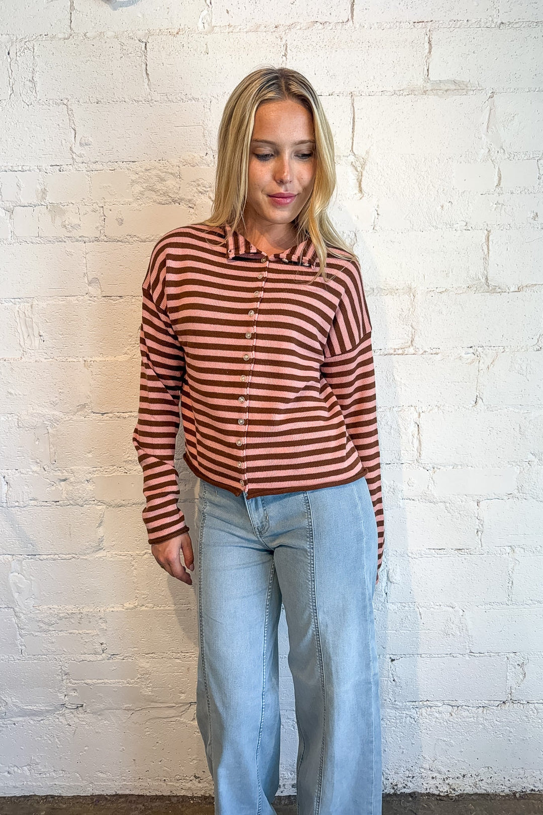 pink and brown striped sweater, fall sweater