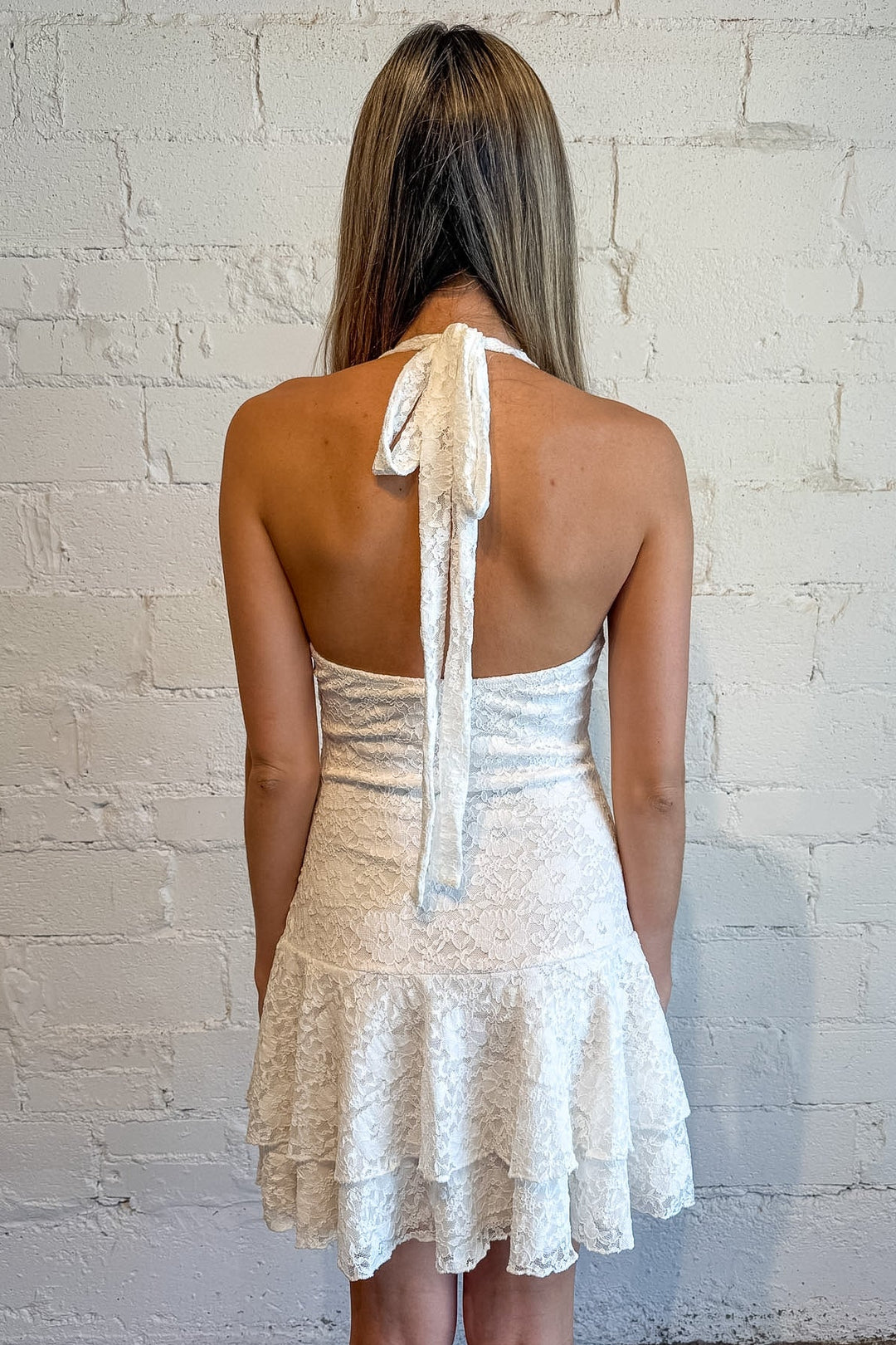 Blue lace halter mini dress for homecoming and special occasions
