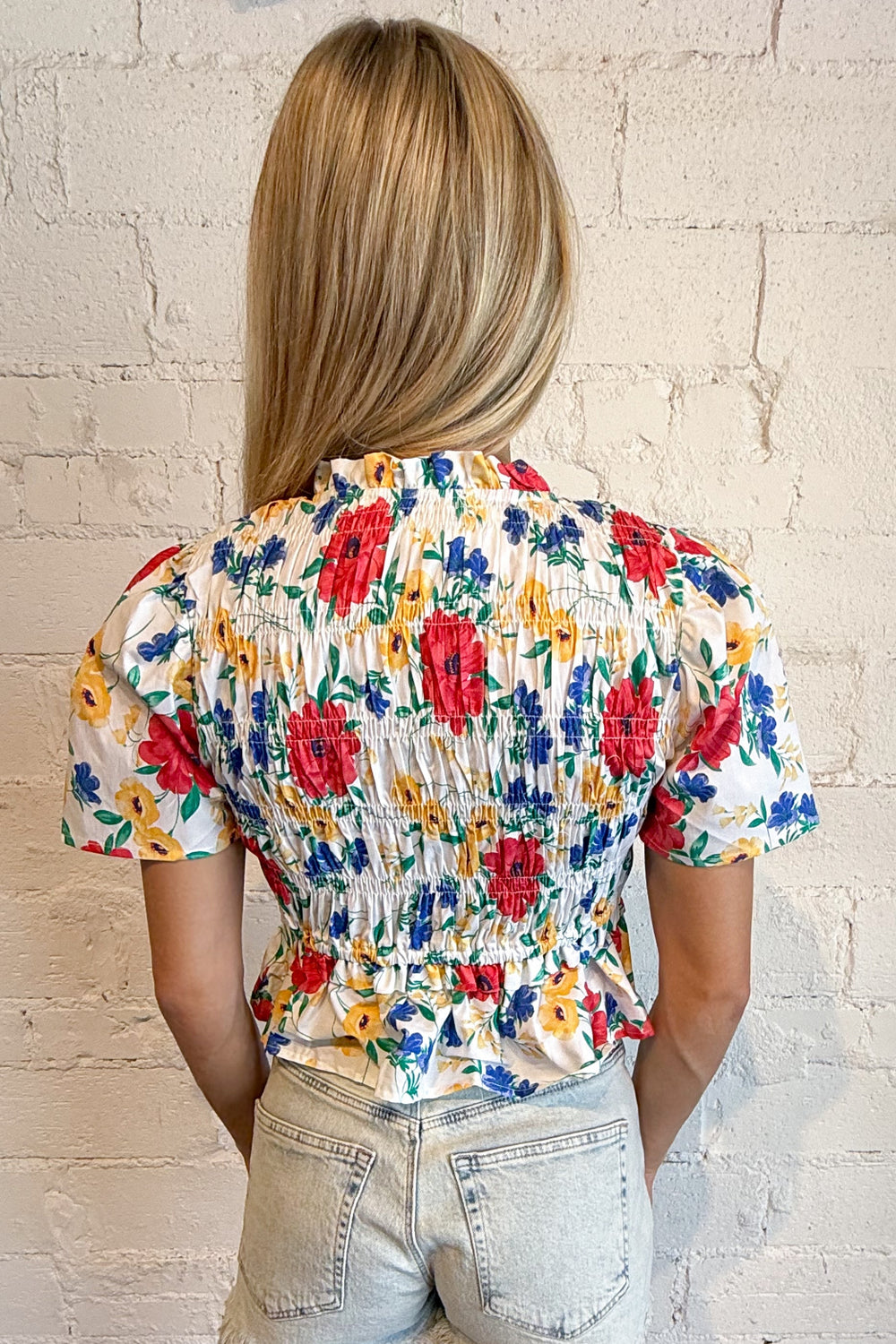 Elowyn Bloom Ruffle Blouse Back, adeline boutique, dallas boutique, boutique