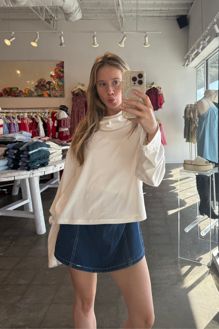 White pullover, mock neck, white basic mock neck, Ember Mock Neck Pullover