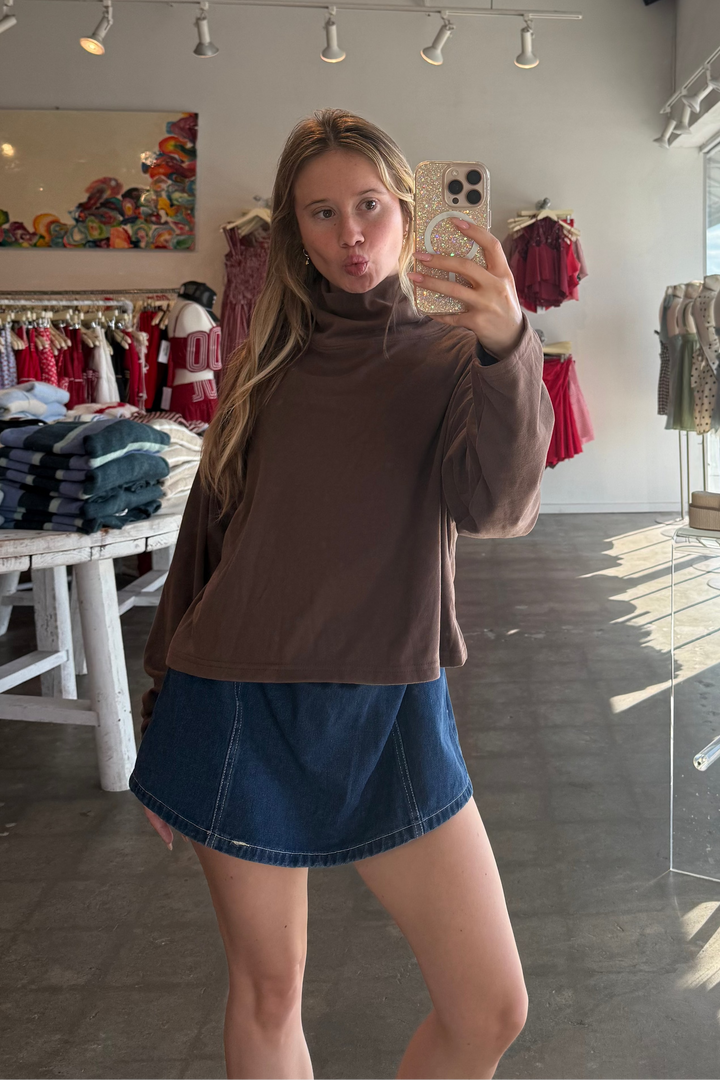 Brown Pull Over, Basic Mock Neck, Brown Mock Neck, Ember Mock Neck Pullover in Brown