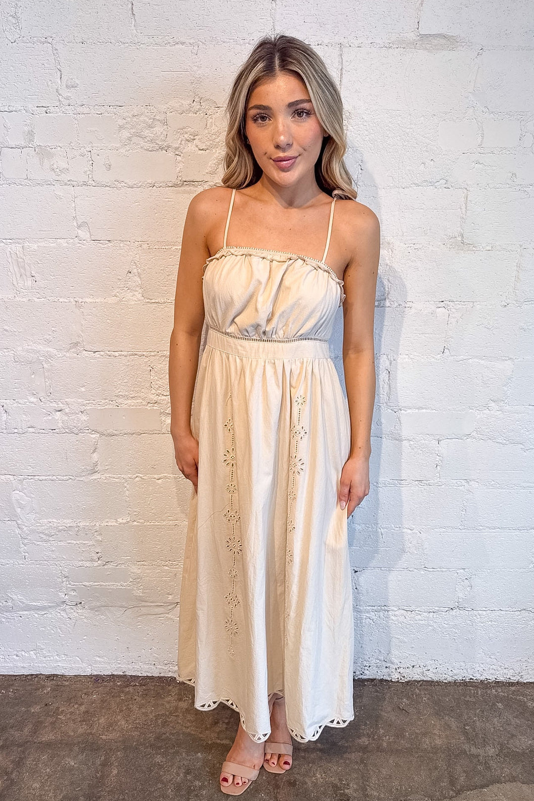Embroidered Lace Trim Midi Dress Embroidered Lace Trim Midi Dress