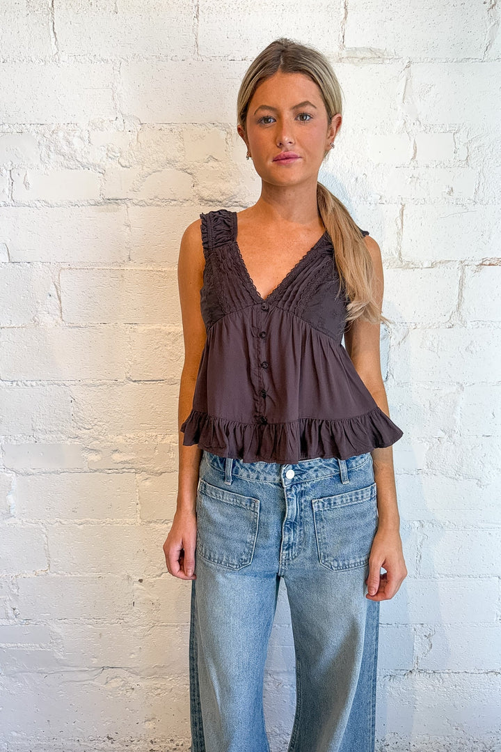 Brown lace tank, fall tank, lace brown tank top, essential lace top 