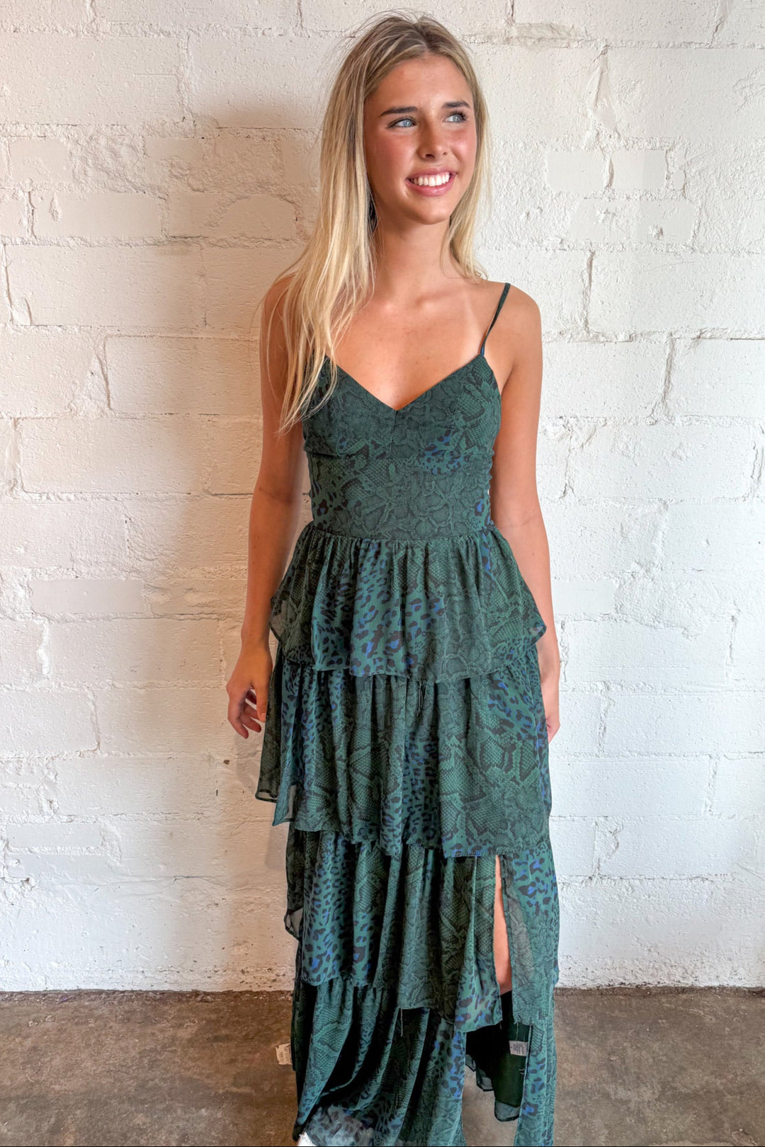 Evergreen Glow Dress, Maxi Dress, Adeline Boutique, Dallas Boutique, Boutique Dresses Formal Dress, Ruffle Dress
