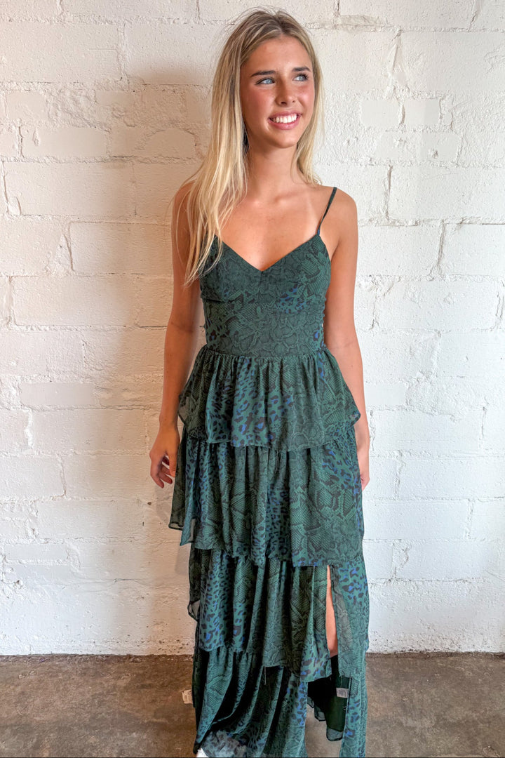 Evergreen Glow Dress, Maxi Dress, Adeline Boutique, Dallas Boutique, Boutique Dresses Formal Dress, Ruffle Dress