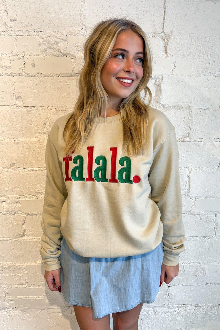 Fa La La Christmas Embroidered Sweatshirt, Christmas Sweatshirt, Graphic Sweatshirt, Crewneck, Adeline Boutique, Dallas Boutique