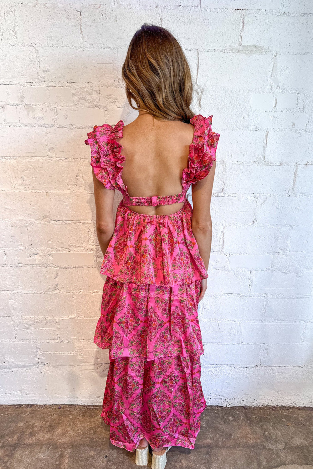 Floral Satin Ruffle Maxi, Maxi Dress, Wedding Guest Dress, Dresses, Spring and Summer Dress, Adeline Boutique, Dallas Boutique, Boutique Dresses