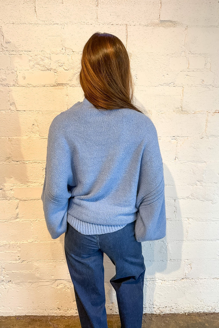 blue cozy sweater, long sleeve sweater, sweater, blue turtle neck sweater