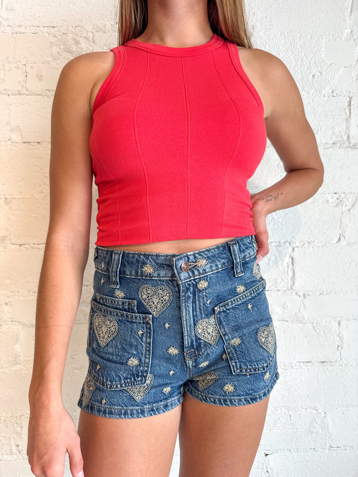 Free People Bettie Embroidered Short, Denim Shorts, Shorts, Denim, Free People Bottoms, Bottoms, Spring Styles, Vacation Shorts, Adeline Boutique, Dallas Boutique, Women's Clothing Boutique