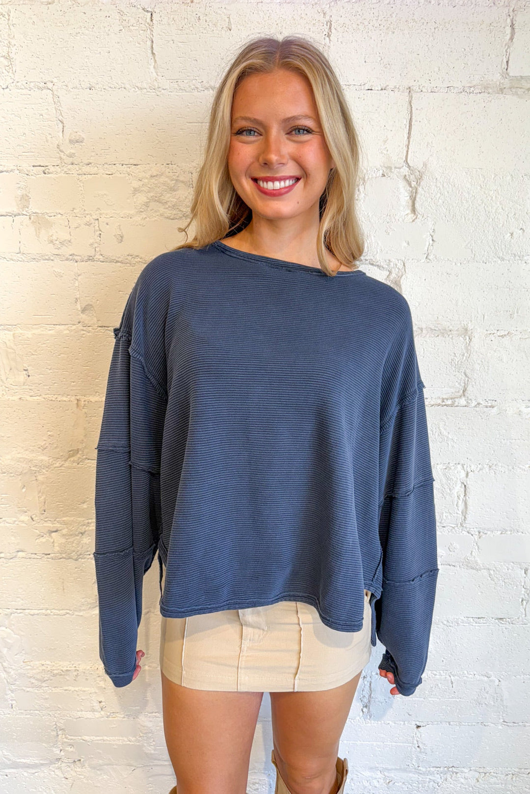 Free People Deeper Iris Total Eclipse Tee, Long Sleeve, Sweater, Free People, Adeline Boutique, Tops, Dallas Boutique,