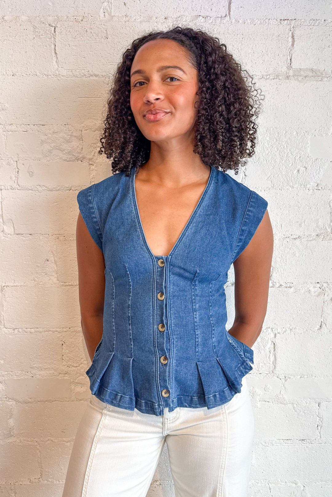 Free People Dylan Denim Vest, Denim, Denim Top, Tops, Spring Tops, Adeline Boutique, Dallas Boutique, Women's Clothing Boutique, Free People Tops