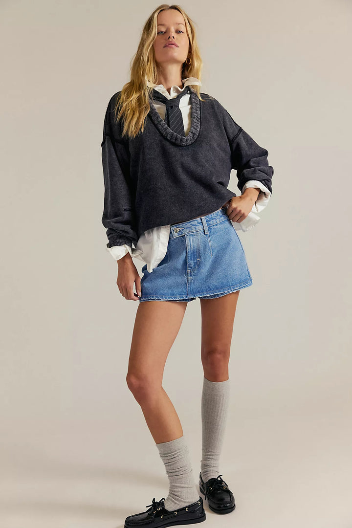 Free People Galivanting Skort, Denim, Denim Skort, Mini Skirt, Free People, Adeline Boutique, Dallas Boutique