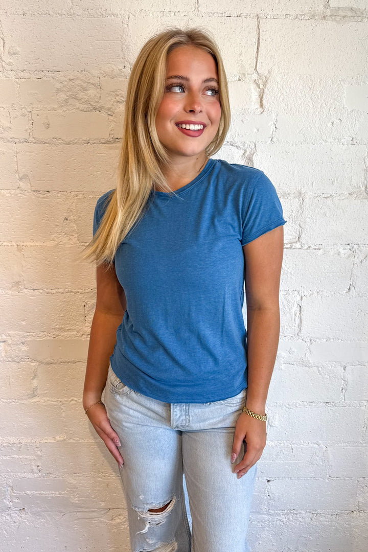 Free People Nova Tee Deep Water, Basic Tee, Free People, Basic Tops, Tops, Adeline Boutique, Dallas Boutique, Back to School Shirts