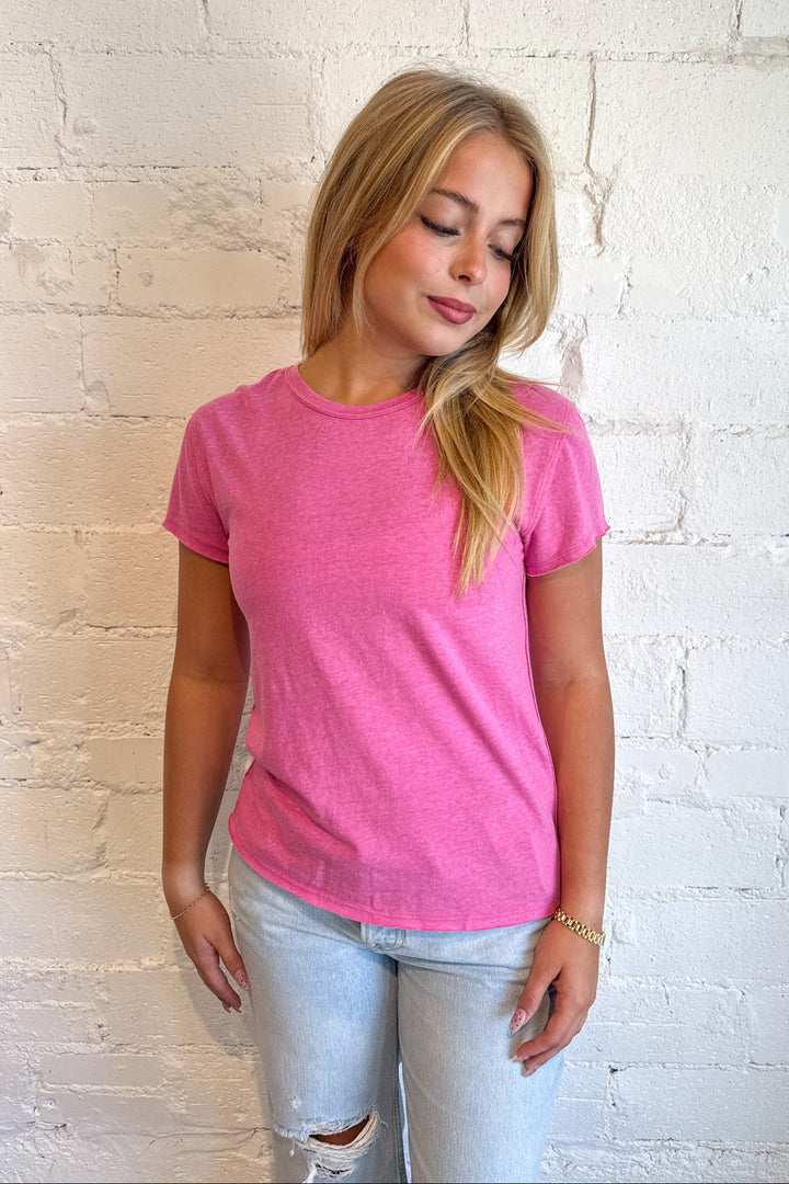 Free People Nova Tee Hibiscus Pink, Basic Tee, Tops, Basic Tops, Relaxed Tee, Adeline Boutique, Dallas Boutique, Back to School Outfits