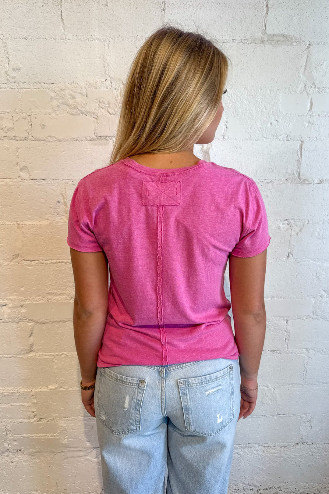 Free People Nova Tee Hibiscus Pink, Basic Tee, Tops, Basic Tops, Relaxed Tee, Adeline Boutique, Dallas Boutique, Back to School Outfits