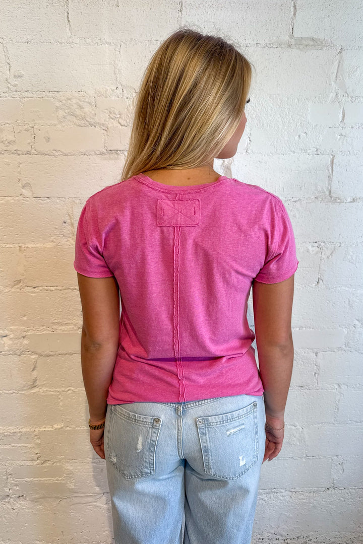 Free People Nova Tee Hibiscus Pink, Basic Tee, Tops, Basic Tops, Relaxed Tee, Adeline Boutique, Dallas Boutique, Back to School Outfits