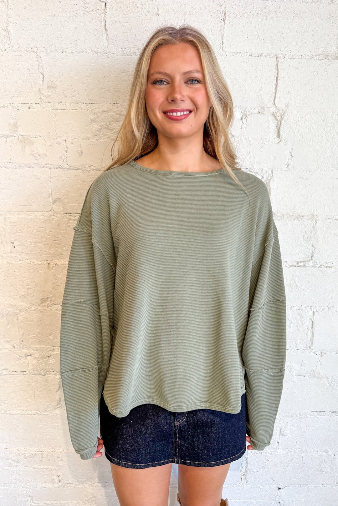 Free People Oil Green Total Eclipse Tee, Free People, Basic Tops, Long Sleeve Tops, Adeline Boutique, Dallas Boutique