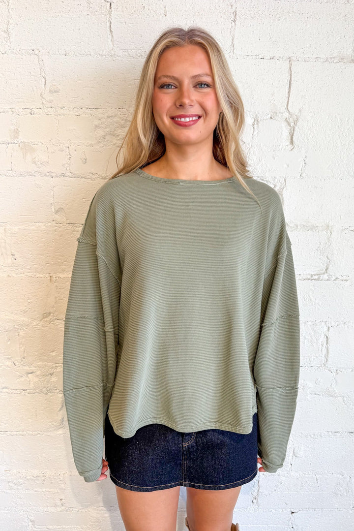 Free People Oil Green Total Eclipse Tee, Free People, Basic Tops, Long Sleeve Tops, Adeline Boutique, Dallas Boutique