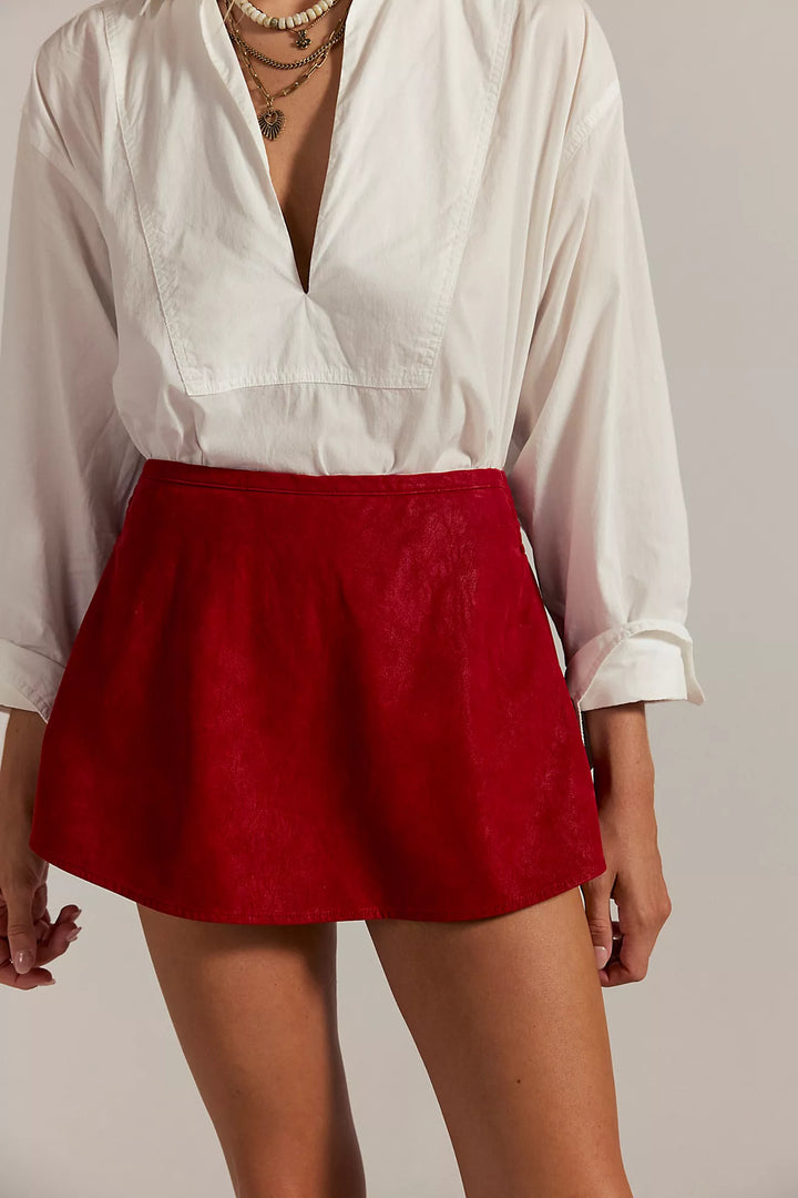 Free People Paradise Found Suede Skort, Red Skort, Game Day Outfit, Adeline Boutique, Dallas Boutique