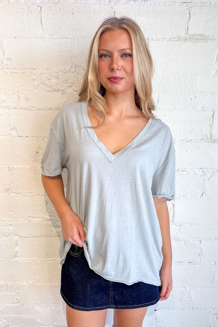 Free People Pearl Blue Nina Tee, Free People, Basic Tee, Oversized Tee, Adeline Boutique, Dallas Boutique, Women's Boutique