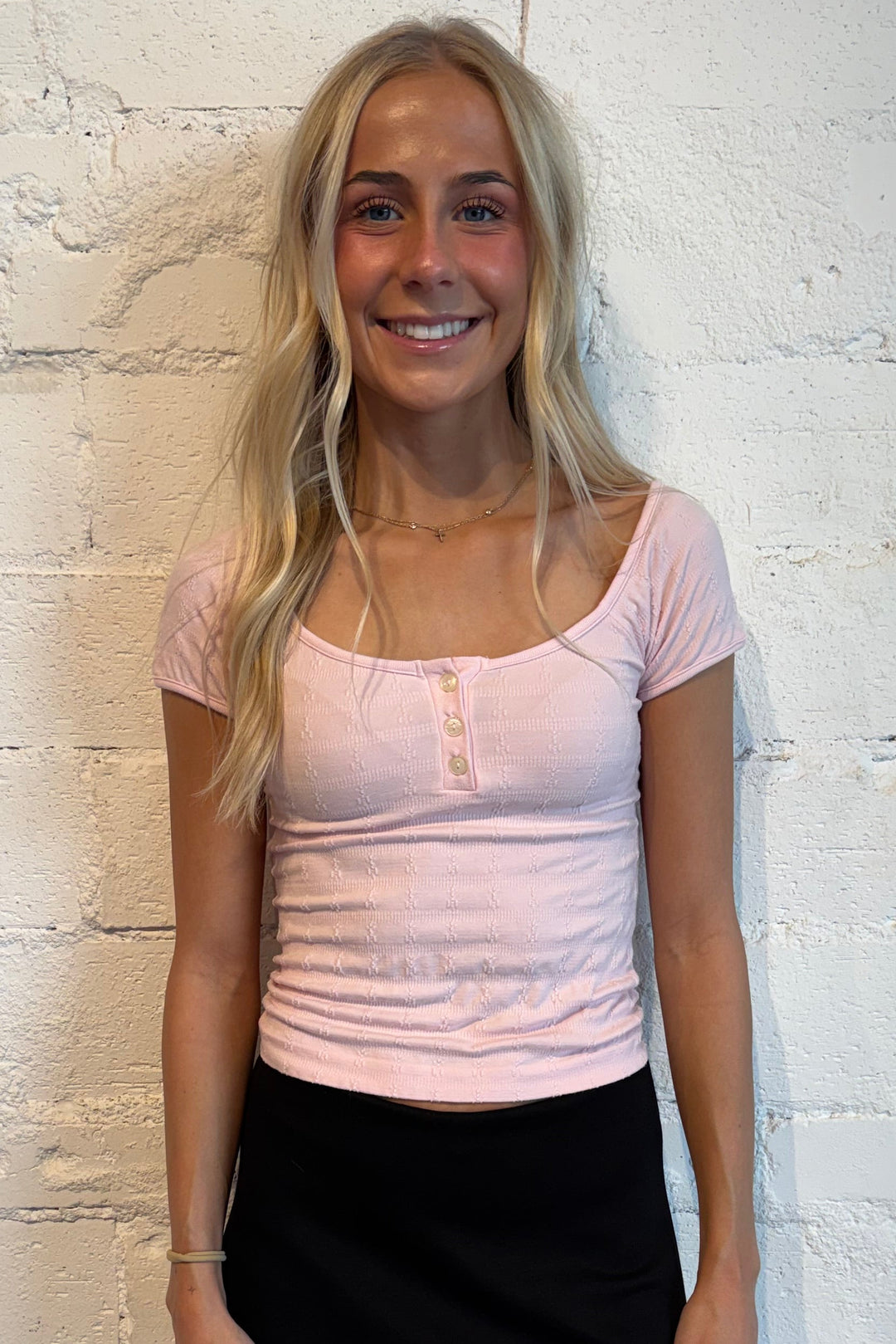 Free People So Soft Seamless Henley , free people, pink tee, pink basic tee