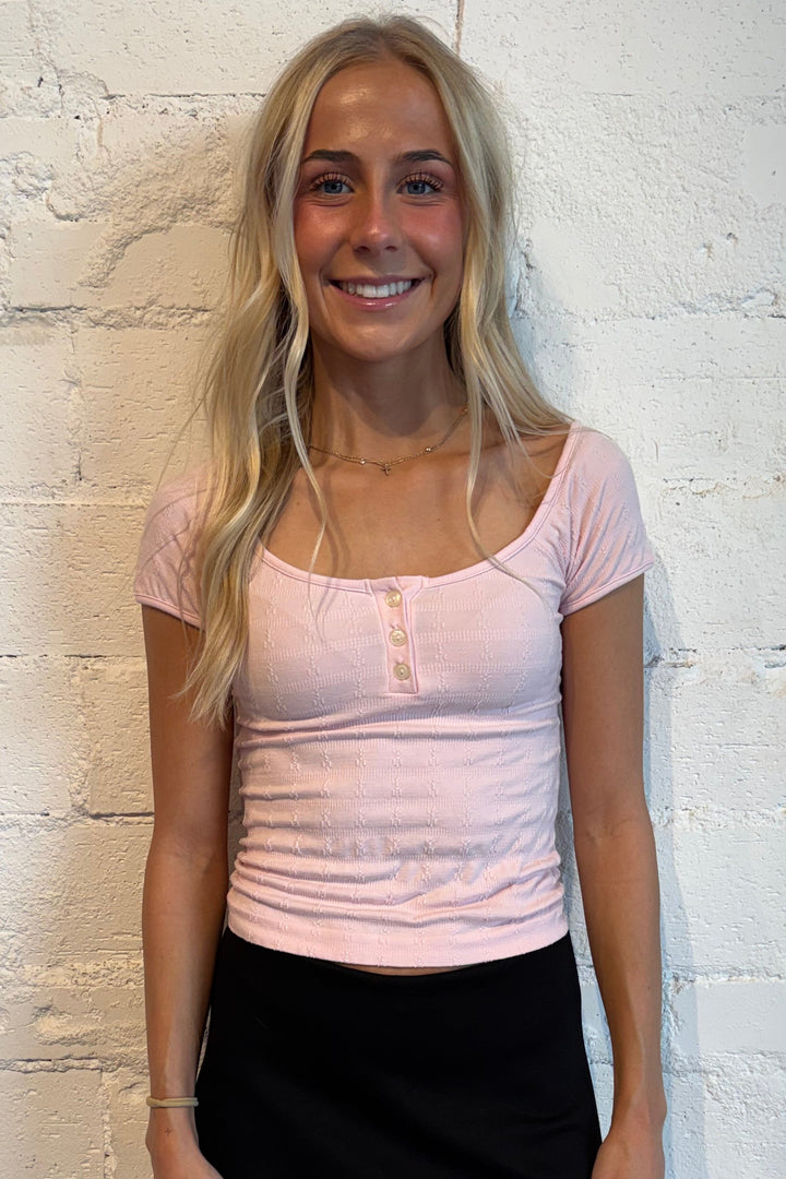 Free People So Soft Seamless Henley , free people, pink tee, pink basic tee