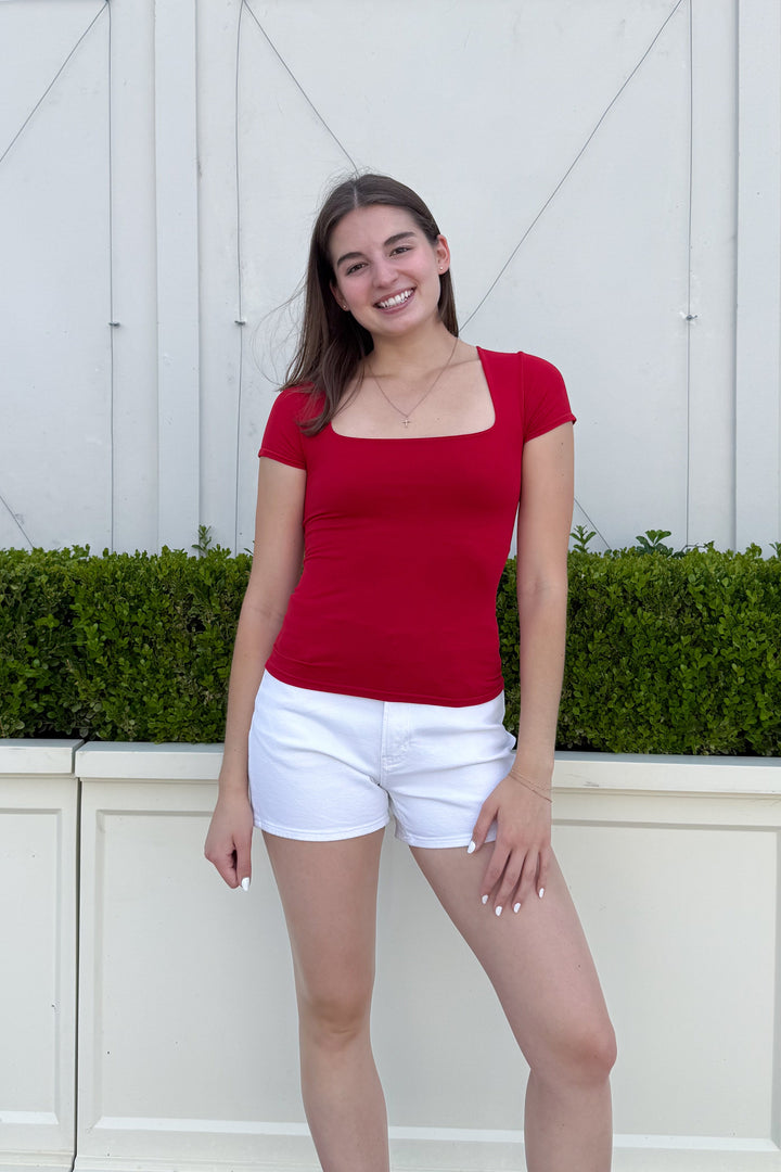 Free People Sunfade Clean Lines Baby Tee Red, adeline boutique, dallas boutique, boutique