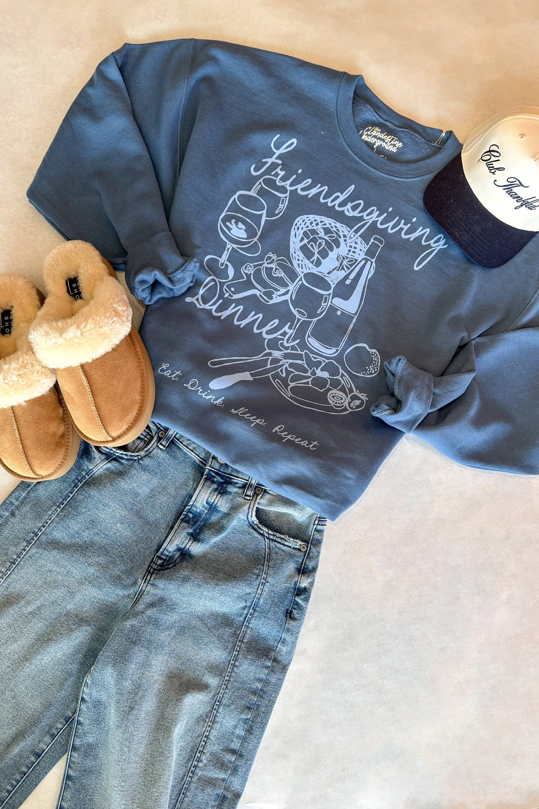 Friendsgiving Dinner Oversized Cozy Sweatshirt, Sweatshirt, Graphic Sweatshirt, Adeline Boutique