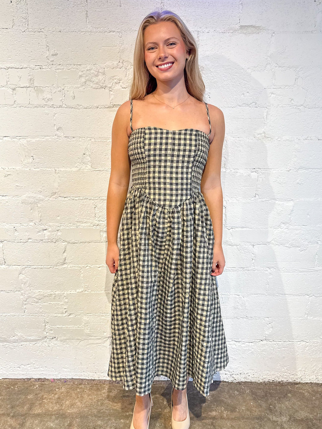 Gingham Grace Midi Dress, Maxi Dress, Dresses, Gingham Dress, Adeline Boutique, Dallas Boutique, Boutique Dresses, Thanksgiving Dress, Women's Clothing Boutique