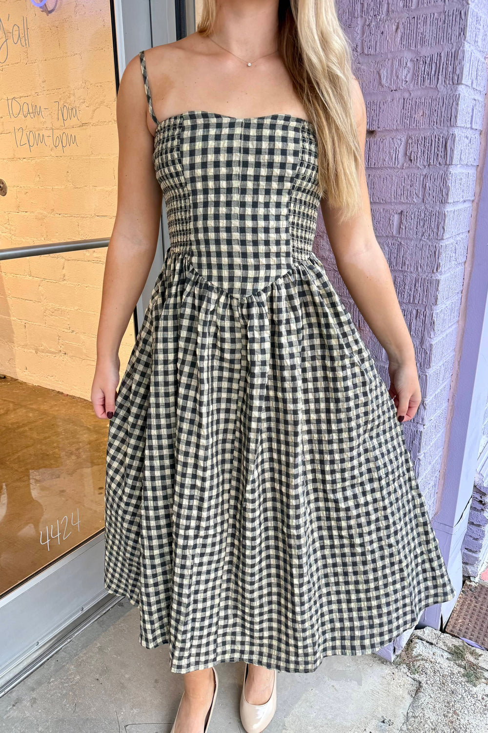 Gingham Grace Midi Dress, Maxi Dress, Dresses, Gingham Dress, Adeline Boutique, Dallas Boutique, Boutique Dresses, Thanksgiving Dress, Women's Clothing Boutique