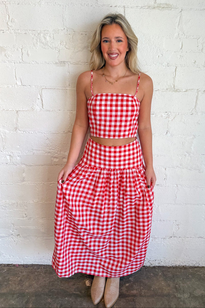 Gingham Maxi Skirt, Gingham Skirt, Maxi Skirt, Two Piece Set, Matching Set, Sets, Maxi, Adeline Boutique, Dallas Boutique, Women's Clothing, Women's Skirts