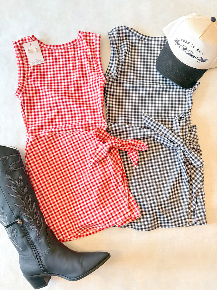 Gingham Print Wrap Tie Front Dress, Gingham Print, Gingham Dress, Tennis Dress, Thanksgiving Styles, Dresses, Adeline Boutique, Dallas Boutique, Women's Boutique