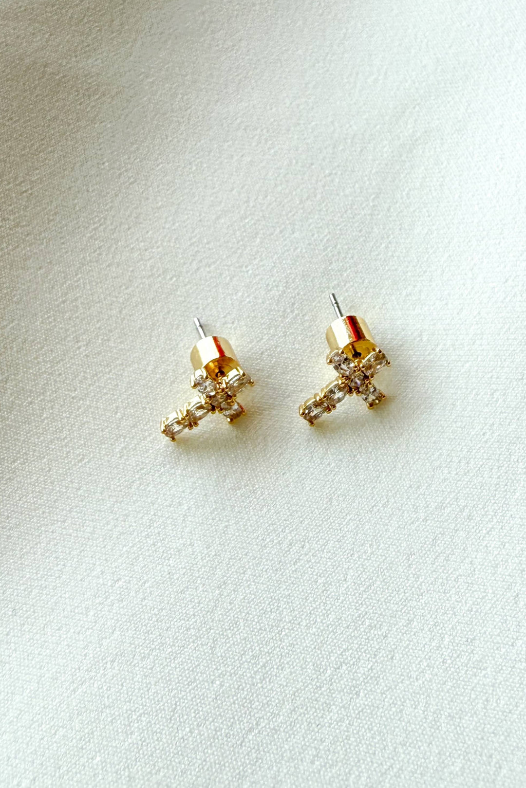 Gold Dipped CZ Cross Stud Earring, Cross Earrings, Adeline Boutique, Jewelry, Dallas Boutique