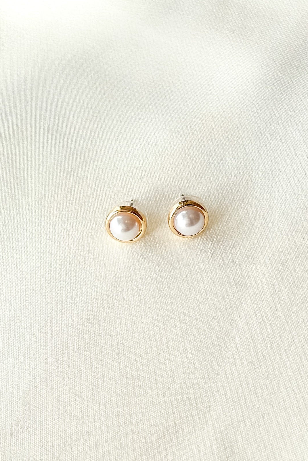 Gold Outlined Pearl Stud, Pearl Earrings, Wedding Jewelry, Women's Boutique, Adeline Boutique