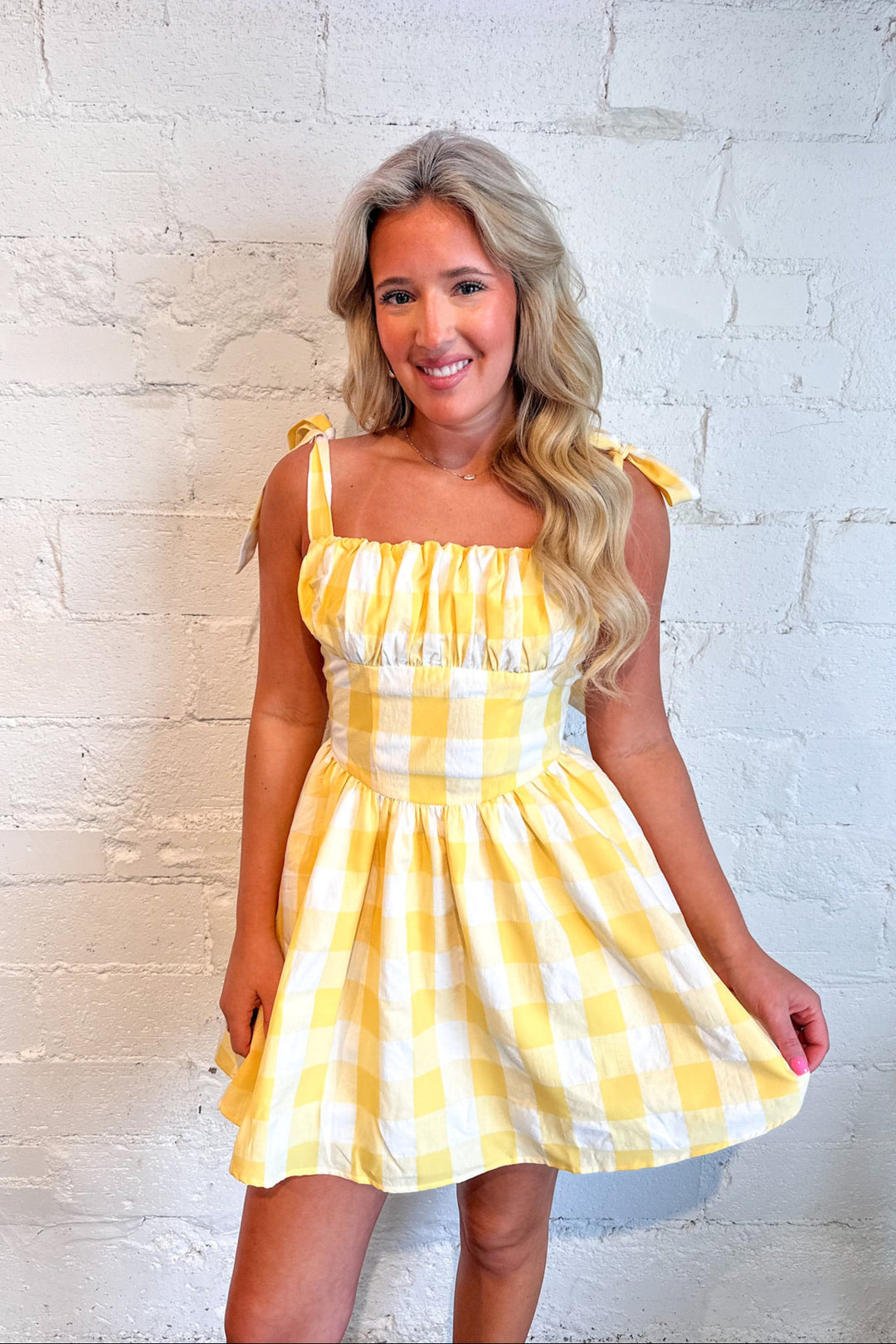 Golden Gingham Dress, Yellow Dress, Adeline Boutique, Spring Dresses, Easter, Dallas Boutique, Boutique Dress