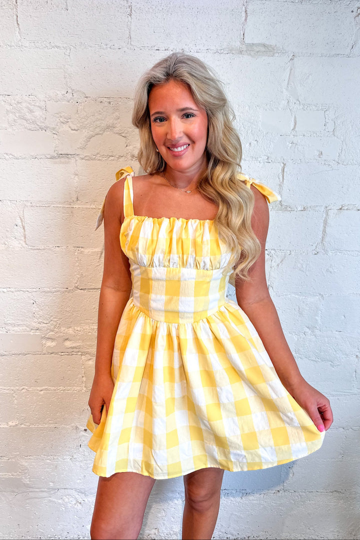 Golden Gingham Dress, Yellow Dress, Adeline Boutique, Spring Dresses, Easter, Dallas Boutique, Boutique Dress