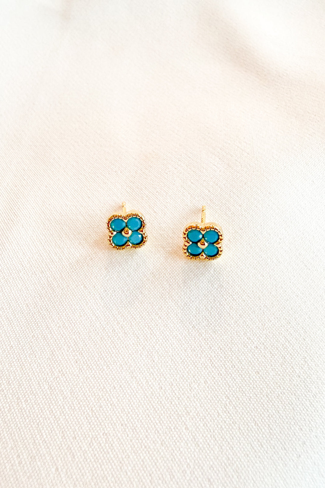 Gracie CZ Clover Studs Turquoise, Earrings, Stud Earrings, Jewelry, Boutique Jewelry, Accessories, Adeline Boutique, Dallas Boutique