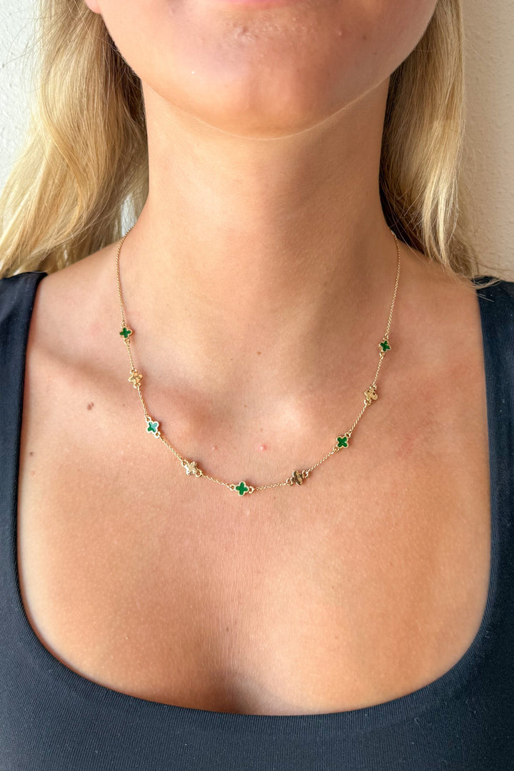 Green Four Ever Clover Necklace, Clover Necklace, Necklace, Jewelry, Adeline Boutique, Dallas Boutique