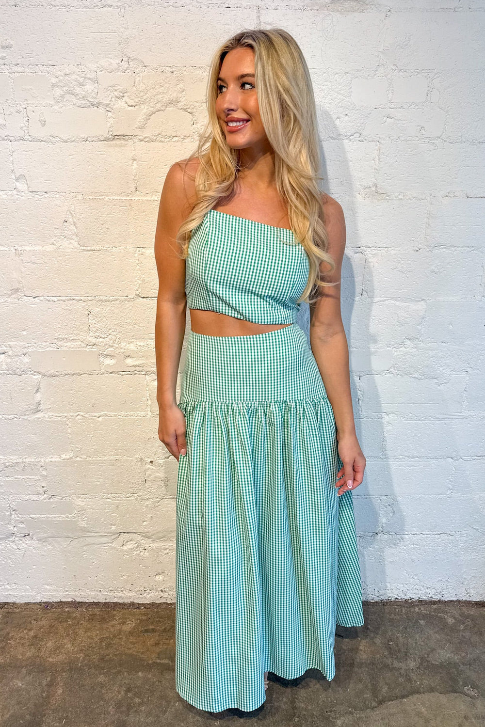Gracie Gingham Maxi Skirt, Sets, Matching Sets, Spring and Summer Styles, Vacation Styles, Adeline Boutique, Dallas Boutique, Vacation Styles, Gingham Skirt, Maxi Skirt