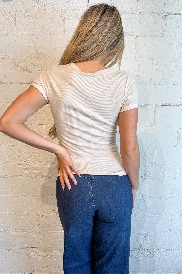 cream short sleeve,tee,baby tee, basic tee, short sleeve