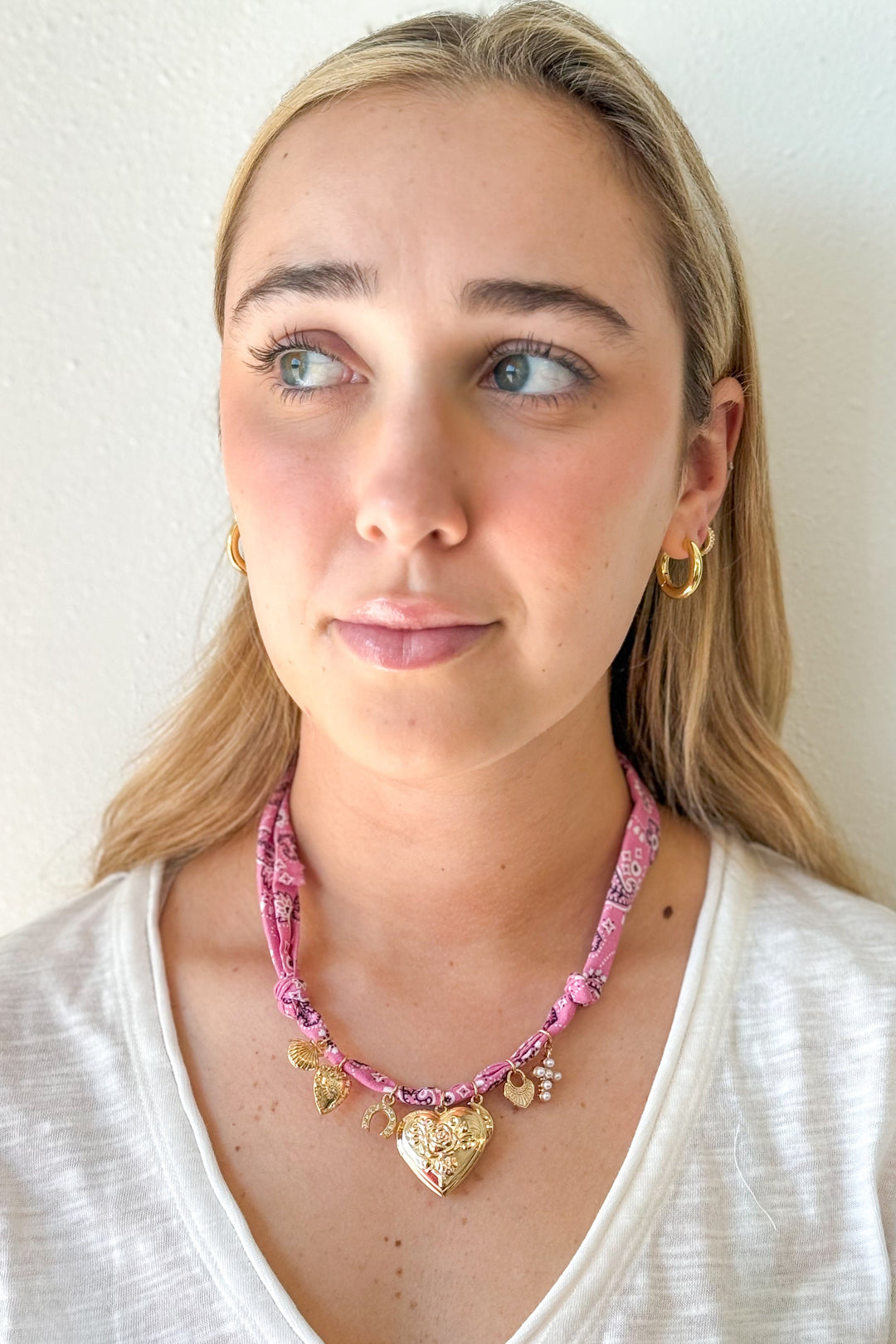 Heart Pink Scarf Necklace, Charm Necklace, Necklaces, Jewelry, Accessories, Adeline Boutique, Boutique Jewelry