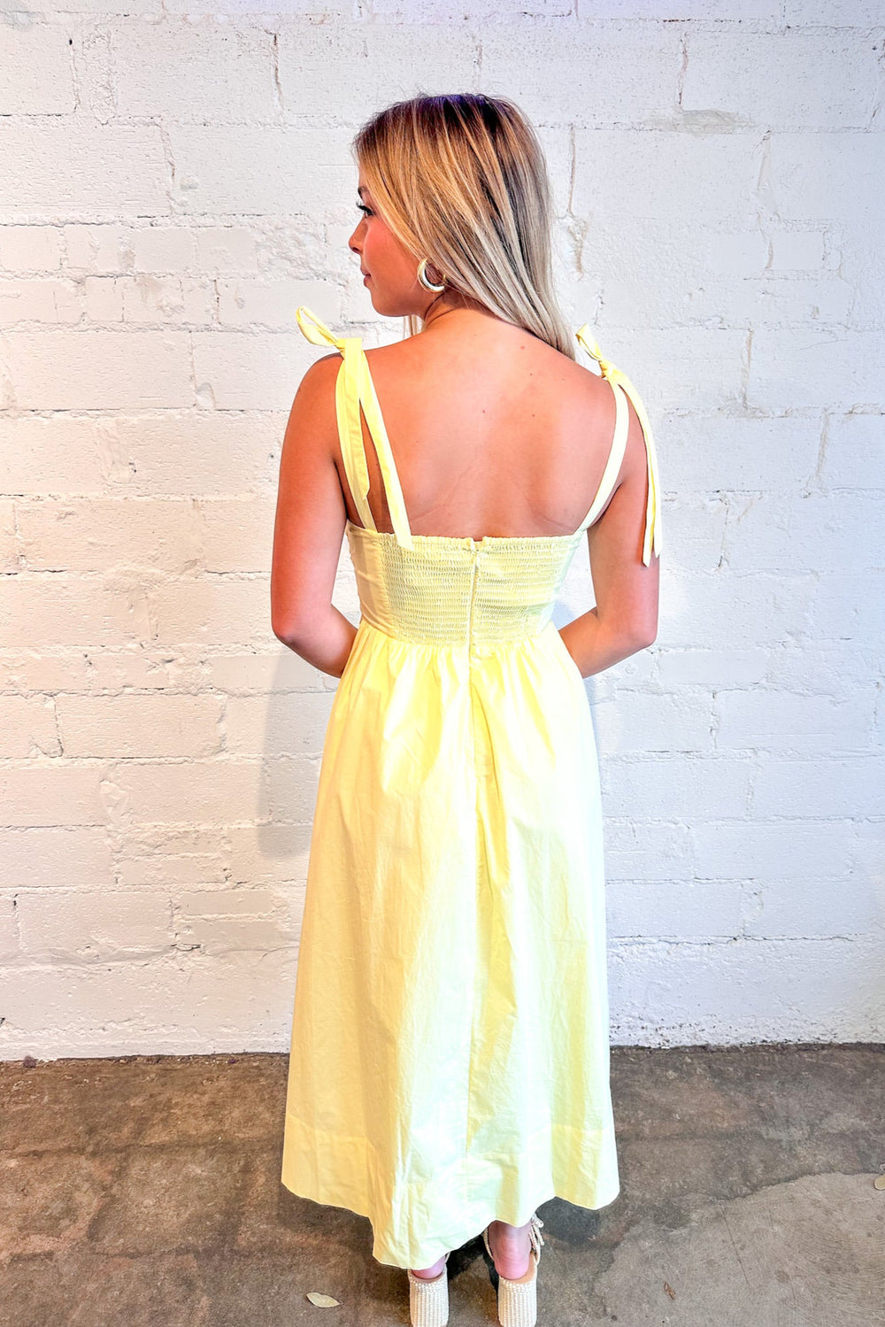 Helia Bow Front Midi Dress, Yellow Dress, Maxi Dress, Easter Dress, Dresses and Rompers, Wedding Guest Dress, Spring Dresses, Adeline Boutique, Dallas Boutique, Boutiques 
