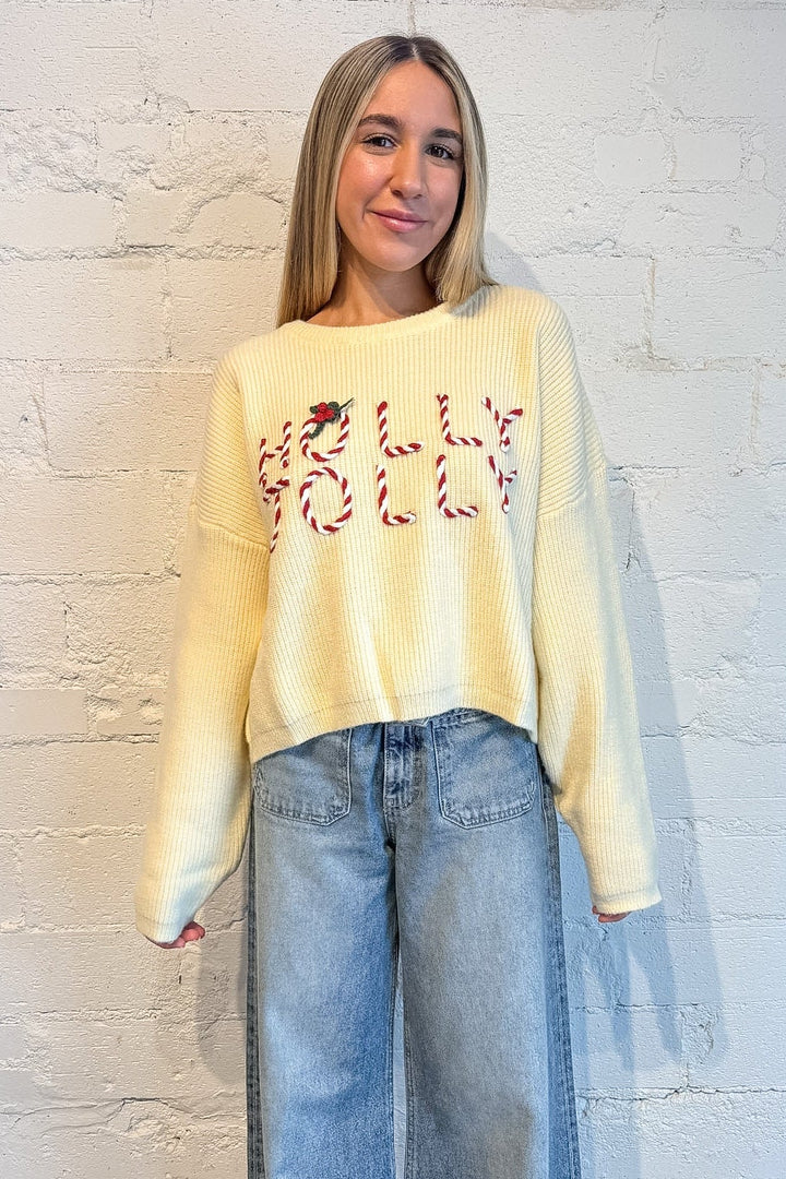Holly Jolly Sweater, Cream Sweater, Christmas Sweater